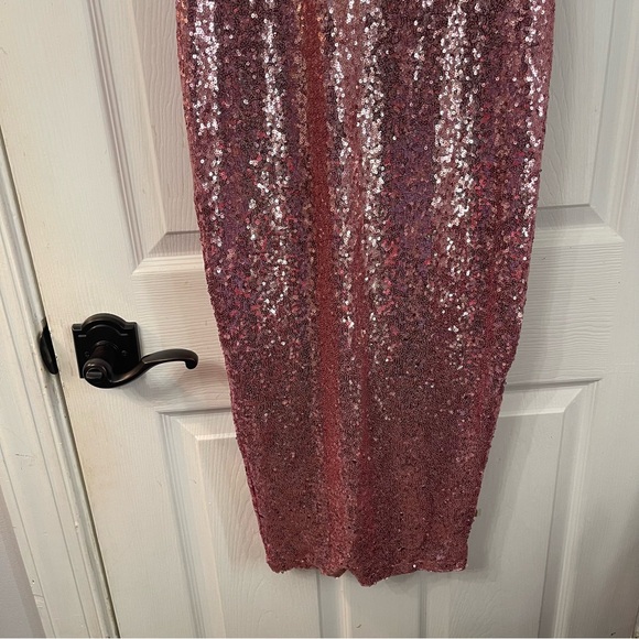 Pink Sequin Feather Trim Dress - Picture 4 of 10